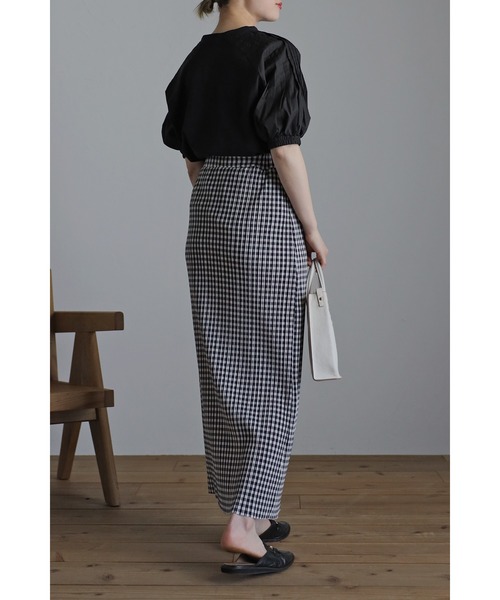 Bonjour Sagan（ボンジュールサガン）の「ギンガムチェック楊柳プリーツスカート（スカート・レディース・ブラック/グリーン・FREE）」の18枚目の写真