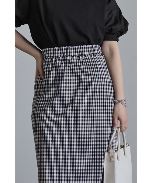 Bonjour Sagan（ボンジュールサガン）の「ギンガムチェック楊柳プリーツスカート（スカート・レディース・ブラック/グリーン・FREE）」の20枚目の写真