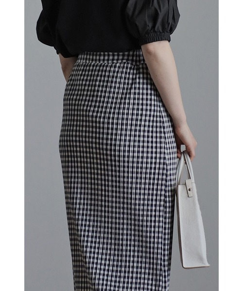 Bonjour Sagan（ボンジュールサガン）の「ギンガムチェック楊柳プリーツスカート（スカート・レディース・ブラック/グリーン・FREE）」の21枚目の写真