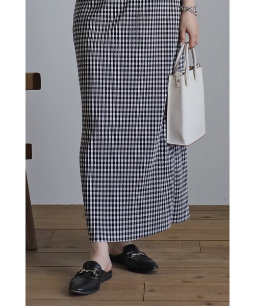 Bonjour Sagan（ボンジュールサガン）の「ギンガムチェック楊柳プリーツスカート（スカート・レディース・ブラック/グリーン・FREE）」の22枚目の写真