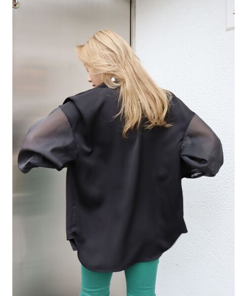 EVRIS（エヴリス）の「オープンカラーシアーコンビシャツ（シャツ/ブラウス・レディース・ブラック/グリーン/アイボリー・FREE）」の18枚目の写真