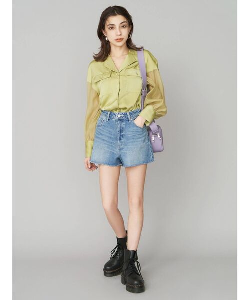 EVRIS（エヴリス）の「オープンカラーシアーコンビシャツ（シャツ/ブラウス・レディース・ブラック/グリーン/アイボリー・FREE）」の14枚目の写真