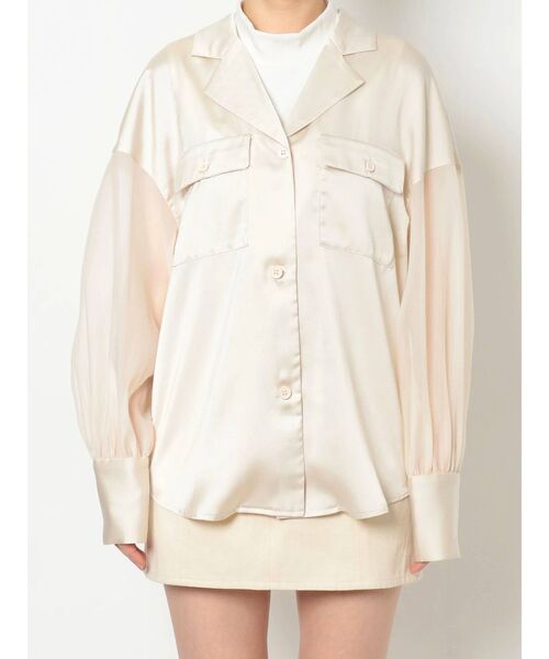 EVRIS（エヴリス）の「オープンカラーシアーコンビシャツ（シャツ/ブラウス・レディース・ブラック/グリーン/アイボリー・FREE）」の12枚目の写真