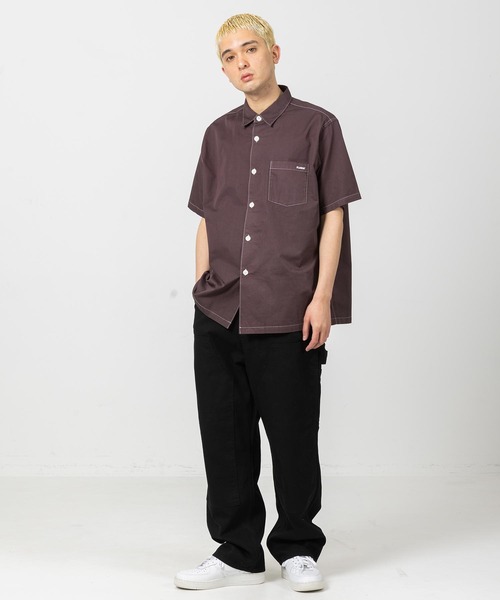 XLARGE（エクストララージ）の「OVERDYE S/S SHIRT/ メンズ　オーバーダイ加工　ロゴ刺繍　半袖シャツ（シャツ/ブラウス・メンズ・ブラック/ネイビー/ブラウン/グリーン・S/M/L/XL）」の5枚目の写真