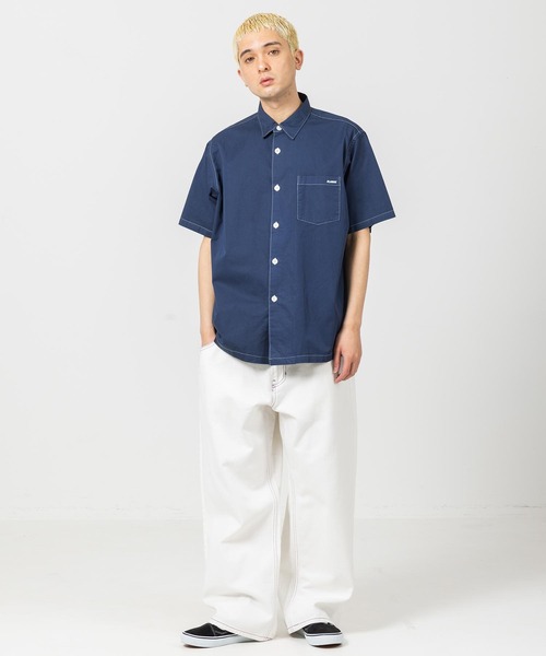 XLARGE（エクストララージ）の「OVERDYE S/S SHIRT/ メンズ　オーバーダイ加工　ロゴ刺繍　半袖シャツ（シャツ/ブラウス・メンズ・ブラック/ネイビー/ブラウン/グリーン・S/M/L/XL）」の9枚目の写真