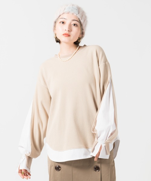 LAYMEE(レイミー)の「Layered thermal CS / レイヤードサーマルカットソー(Tシャツ/カットソー・レディース・ミント/アイボリー/ブラック・FREE)」の2枚目の写真
