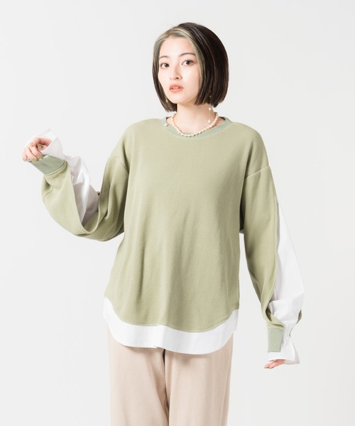 LAYMEE(レイミー)の「Layered thermal CS / レイヤードサーマルカットソー(Tシャツ/カットソー・レディース・ミント/アイボリー/ブラック・FREE)」の12枚目の写真