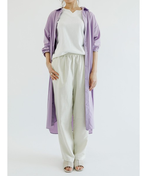 Samansa Mos2 blue（サマンサモスモスブルー）の「【接触冷感】マルチスタイルシャツワンピース（シャツワンピース・レディース・ホワイト/ネイビー/オフホワイト/イエロー/サックスブルー/ブルー/ラベンダー・MEDIUM/LARGE）」の7枚目の写真