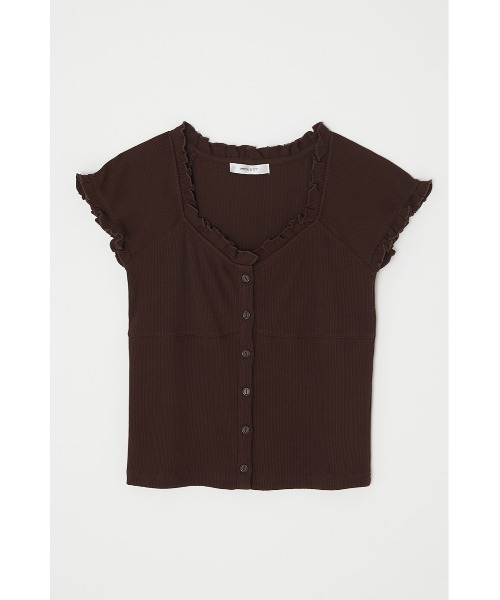 MOUSSY（マウジー）の「V NECK FRILL RIB トップス（Tシャツ