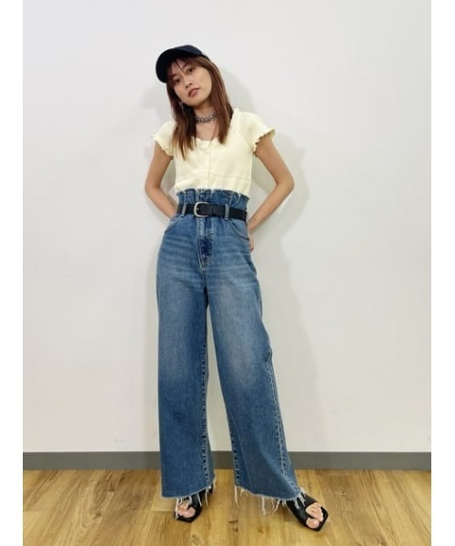 MOUSSY（マウジー）の「V NECK FRILL RIB トップス（Tシャツ