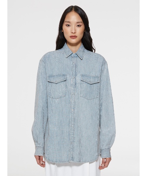 GOLDEN GOOSE（ゴールデングース）の「GOLDEN GOOSE Denim shirt light wash/all over strass（シャツ/ブラウス・レディース・ライトインディゴブルー・SMALL/MEDIUM/LARGE/X-SMALL）」の2枚目の写真