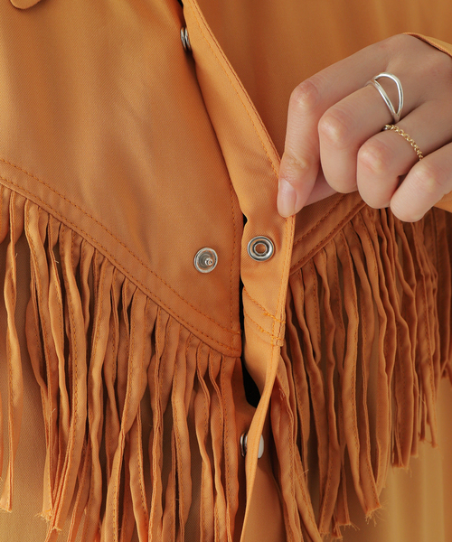 NOMA t.d.（ノーマティーディー）の「別注【NOMA t.d./ノーマティーディー】フリンジSH JK：シャツ（シャツ/ブラウス・レディース・ブラック/オレンジ・FREE）」の6枚目の写真