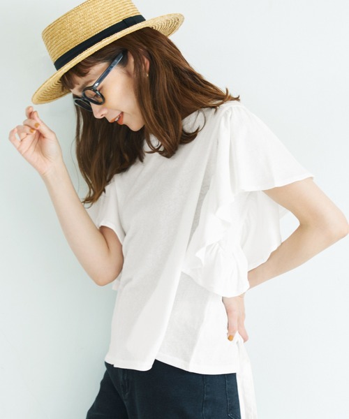 coca(coca)(コカ)の「袖フリルトップス(Tシャツ/カットソー・レディース・ホワイト/ブラック/カーキ/ブルー・M/L)」の2枚目の写真