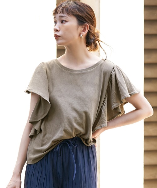 coca(coca)(コカ)の「袖フリルトップス(Tシャツ/カットソー・レディース・ホワイト/ブラック/カーキ/ブルー・M/L)」の4枚目の写真
