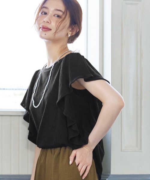 coca(coca)(コカ)の「袖フリルトップス(Tシャツ/カットソー・レディース・ホワイト/ブラック/カーキ/ブルー・M/L)」の3枚目の写真