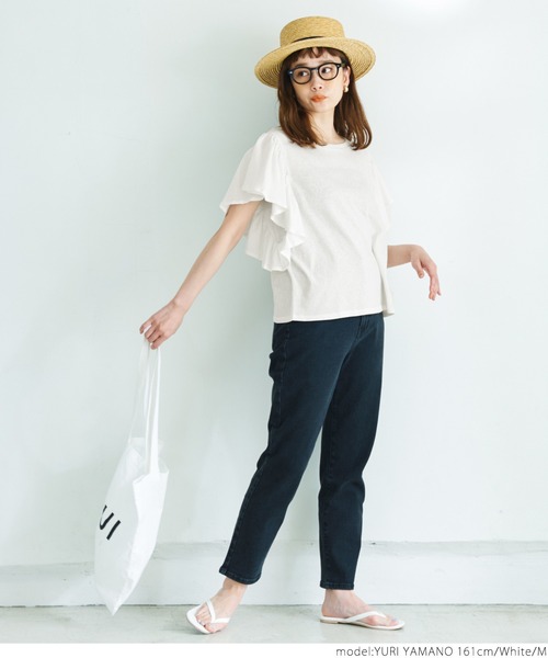 coca(coca)(コカ)の「袖フリルトップス(Tシャツ/カットソー・レディース・ホワイト/ブラック/カーキ/ブルー・M/L)」の5枚目の写真