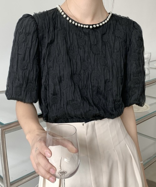 LAFFMO（ラフモ）の「パールネックブラウス（シャツ/ブラウス・レディース・ピンク/ホワイト/グリーン/ベージュ/ブラック・FREE）」の3枚目の写真