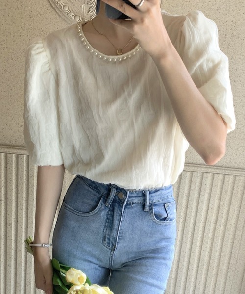 LAFFMO（ラフモ）の「パールネックブラウス（シャツ/ブラウス・レディース・ピンク/ホワイト/グリーン/ベージュ/ブラック・FREE）」の17枚目の写真