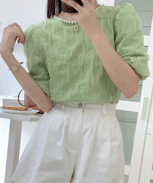 LAFFMO（ラフモ）の「パールネックブラウス（シャツ/ブラウス・レディース・ピンク/ホワイト/グリーン/ベージュ/ブラック・FREE）」の22枚目の写真