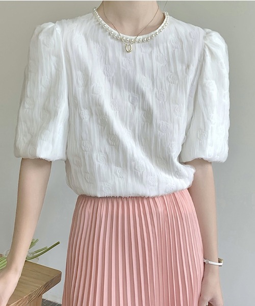 LAFFMO（ラフモ）の「パールネックブラウス（シャツ/ブラウス・レディース・ピンク/ホワイト/グリーン/ベージュ/ブラック・FREE）」の6枚目の写真