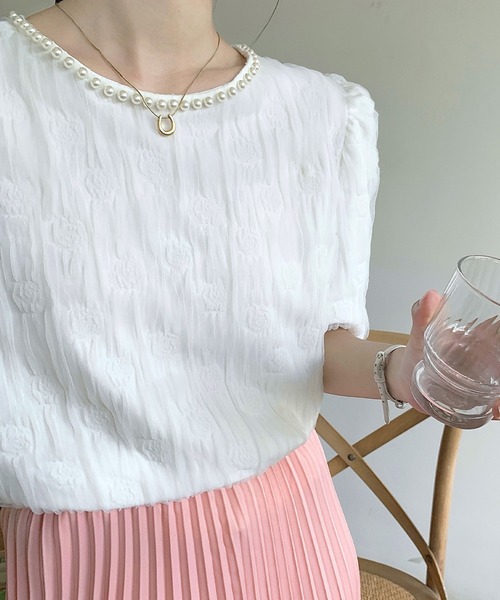 LAFFMO（ラフモ）の「パールネックブラウス（シャツ/ブラウス・レディース・ピンク/ホワイト/グリーン/ベージュ/ブラック・FREE）」の7枚目の写真