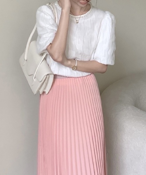 LAFFMO（ラフモ）の「パールネックブラウス（シャツ/ブラウス・レディース・ピンク/ホワイト/グリーン/ベージュ/ブラック・FREE）」の8枚目の写真