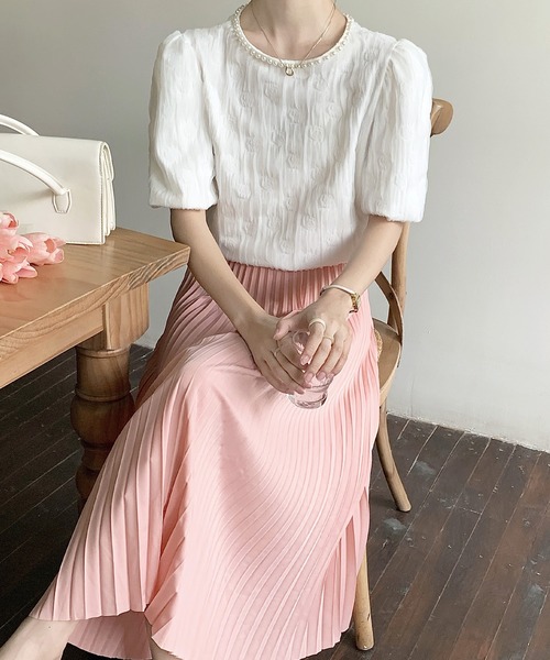 LAFFMO（ラフモ）の「パールネックブラウス（シャツ/ブラウス・レディース・ピンク/ホワイト/グリーン/ベージュ/ブラック・FREE）」の9枚目の写真