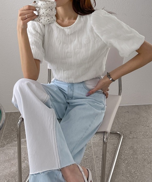 LAFFMO（ラフモ）の「パールネックブラウス（シャツ/ブラウス・レディース・ピンク/ホワイト/グリーン/ベージュ/ブラック・FREE）」の10枚目の写真