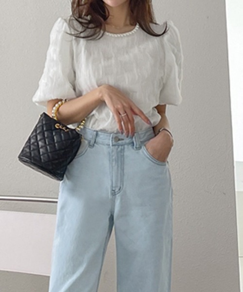 LAFFMO（ラフモ）の「パールネックブラウス（シャツ/ブラウス・レディース・ピンク/ホワイト/グリーン/ベージュ/ブラック・FREE）」の12枚目の写真