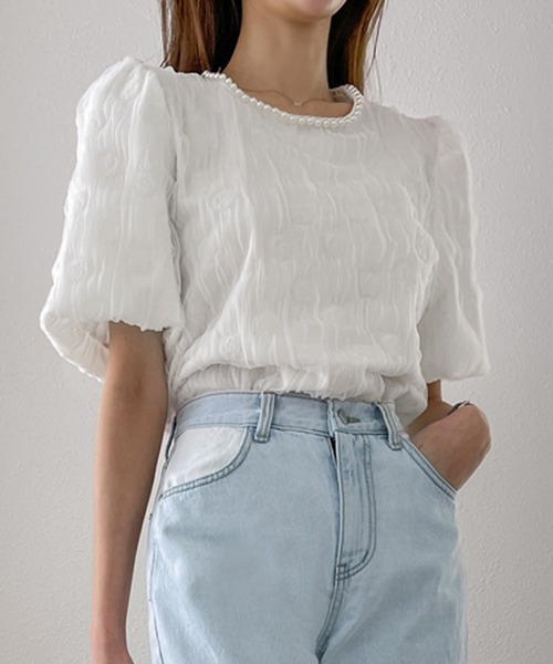 LAFFMO（ラフモ）の「パールネックブラウス（シャツ/ブラウス・レディース・ピンク/ホワイト/グリーン/ベージュ/ブラック・FREE）」の13枚目の写真