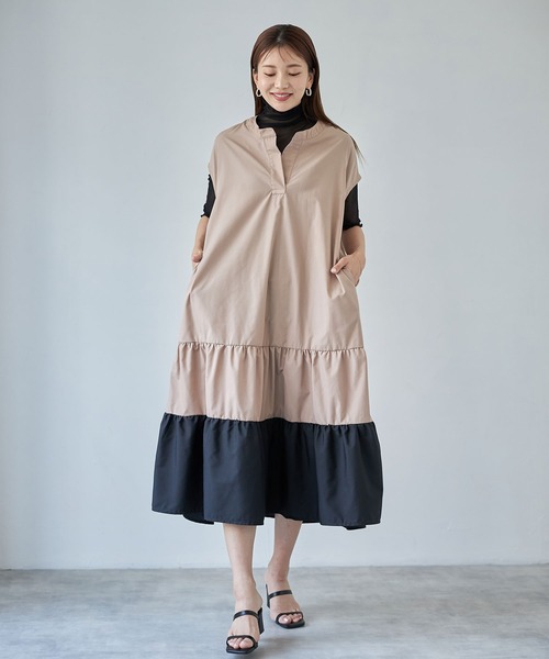 each(イーチ)の「スキッパーティアードワンピース(ワンピース・レディース・ベージュ/ブルー/グリーン・FREE)」の8枚目の写真