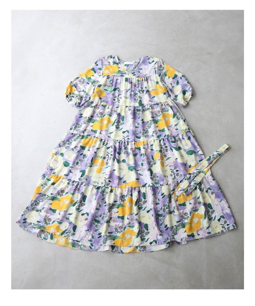 cawaii(カワイイ)の「(ベルト付き)黄色の花咲く一目惚れ水彩画ロングワンピース(ワンピース・レディース・パープル・FREE)」の22枚目の写真