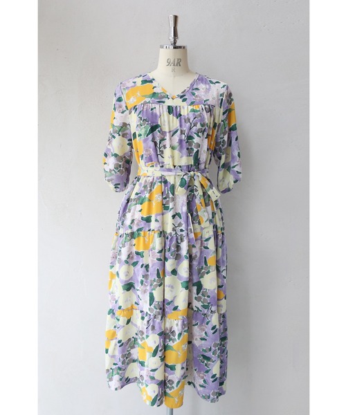 cawaii(カワイイ)の「(ベルト付き)黄色の花咲く一目惚れ水彩画ロングワンピース(ワンピース・レディース・パープル・FREE)」の15枚目の写真