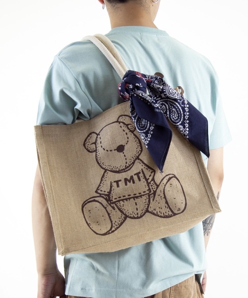 TMT(ティーエムティー)の「NATURAL JUTE BAG(TMT BEAR)(トートバッグ・メンズ・オレンジ/ブラウン/ネイビー・FREE)」の8枚目の写真