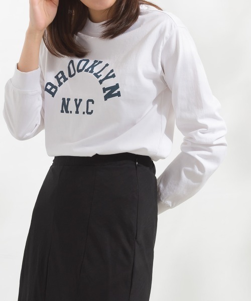 OMNES（オムネス）の「ユニセックス バイオポリウォッシュ 綿100％プリント長袖Tシャツ（Tシャツ/カットソー・レディース・ホワイト/ブラック/ピンクベージュ/チャコール・SMALL/MEDIUM/LARGE/X-LARGE）」の6枚目の写真