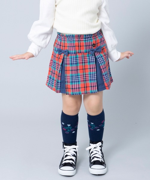 trois lapins kp(トロワラパンケーピー)の「先染めヘリンボーンチェックスカパン(100~130)(スカート・キッズ・オレンジ/ブルー・110cm/100cm/120cm/130cm)」の2枚目の写真