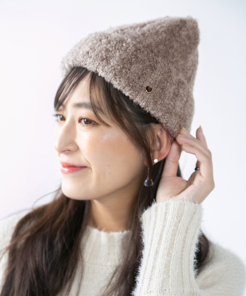 14+(イチヨンプラス)の「ソフトループニットワッチ帽(ニットキャップ/ビーニー・レディース・ライトベージュ/ワインレッド/マスタード/ブラック/グレイッシュベージュ・FREE)」の4枚目の写真