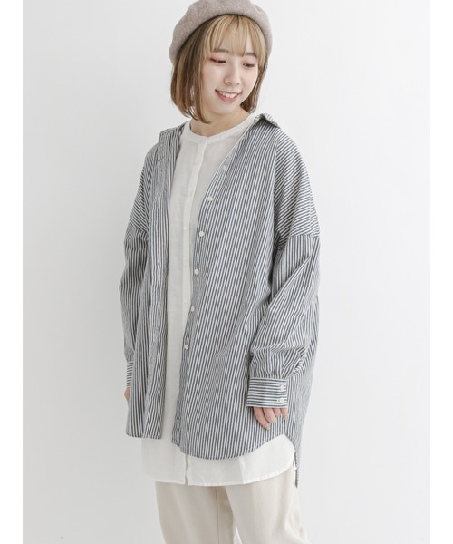 Samansa Mos2(サマンサ モスモス)の「ストライプルーズシャツ(シャツ/ブラウス・レディース・ブラック/ピンク/ブルー/グリーン・フリ-)」の8枚目の写真