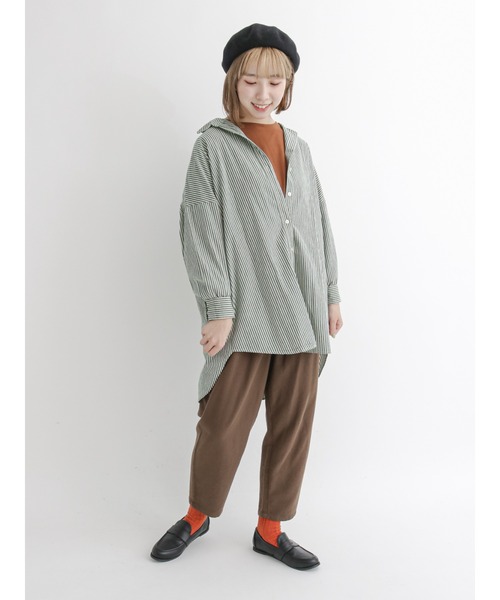 Samansa Mos2(サマンサ モスモス)の「ストライプルーズシャツ(シャツ/ブラウス・レディース・ブラック/ピンク/ブルー/グリーン・フリ-)」の9枚目の写真