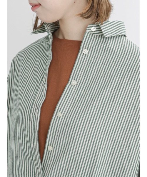 Samansa Mos2(サマンサ モスモス)の「ストライプルーズシャツ(シャツ/ブラウス・レディース・ブラック/ピンク/ブルー/グリーン・フリ-)」の17枚目の写真