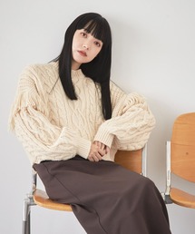 LOWRYS FARM | フリンジケーブルニットロングスリーブ　166333(ニット/セーター)