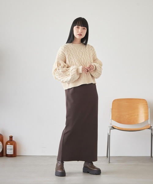 LOWRYS FARM（ローリーズファーム）の「フリンジケーブルニットロングスリーブ　166333（ニット/セーター・レディース・ブルー/チャコールグレー/アイボリー・FREE）」の5枚目の写真