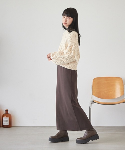 LOWRYS FARM（ローリーズファーム）の「フリンジケーブルニットロングスリーブ　166333（ニット/セーター・レディース・ブルー/チャコールグレー/アイボリー・FREE）」の6枚目の写真