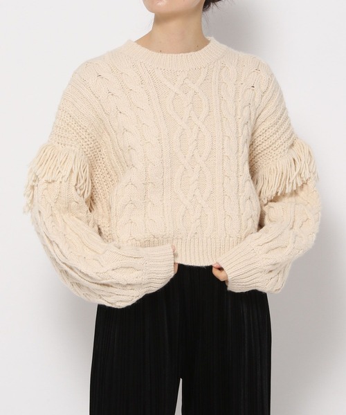 LOWRYS FARM（ローリーズファーム）の「フリンジケーブルニットロングスリーブ　166333（ニット/セーター・レディース・ブルー/チャコールグレー/アイボリー・FREE）」の17枚目の写真