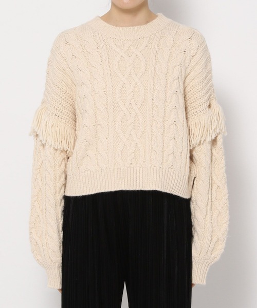 LOWRYS FARM（ローリーズファーム）の「フリンジケーブルニットロングスリーブ　166333（ニット/セーター・レディース・ブルー/チャコールグレー/アイボリー・FREE）」の18枚目の写真