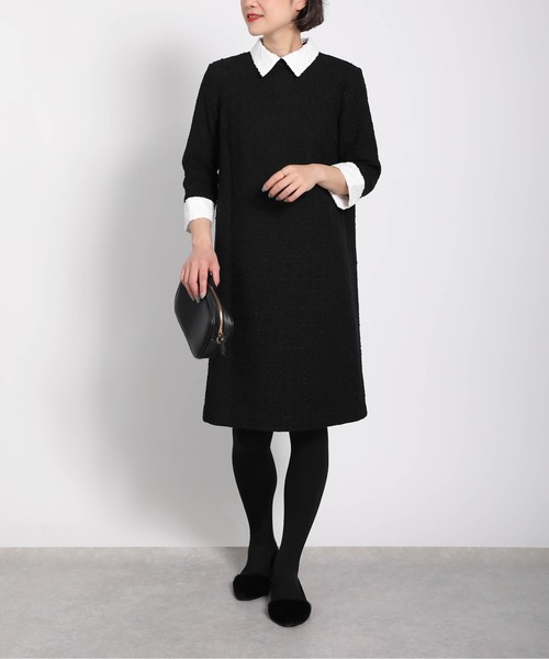 PICCIN(ピッチン)の「【日本製】ジャガードの襟付きツイードワンピース(ワンピース・レディース・ブラック/ネイビー・M)」の10枚目の写真