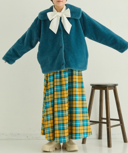 MERLOT（メルロー）の「カラーチェックフレアスカート（スカート・レディース・イエロー/グリーン/ピンク・FREE）」の5枚目の写真