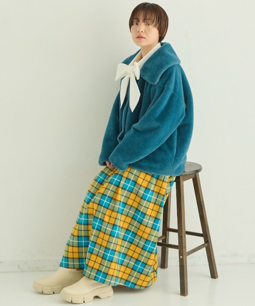 MERLOT（メルロー）の「カラーチェックフレアスカート（スカート・レディース・イエロー/グリーン/ピンク・FREE）」の9枚目の写真