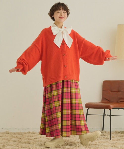 MERLOT（メルロー）の「カラーチェックフレアスカート（スカート・レディース・イエロー/グリーン/ピンク・FREE）」の7枚目の写真