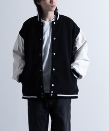 NYLAUS | フェイクウール 袖フェイクレザー切り替え 裏キルティング ビッグスタジャン(スタジャン)